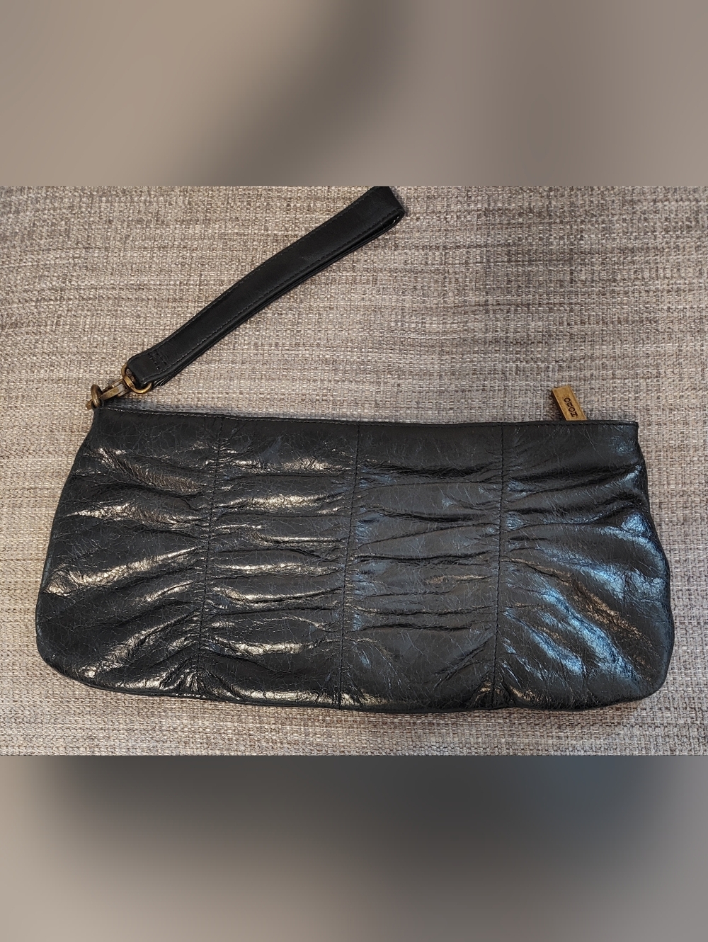 HOBO Black Ruched Leather Wristlet Clutch